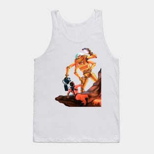 Robot Cyberpunk Retro Extraterrestrial Space Astronaut Volcanic Lava Fire Thunder World Imaginative Tales Comic Tank Top